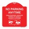 Signmission No Parking Anytime Unauthorized Vehicles Towed at Vehicle Owners Expense With Car, RW-1818-23764 A-DES-RW-1818-23764 - alternate 1